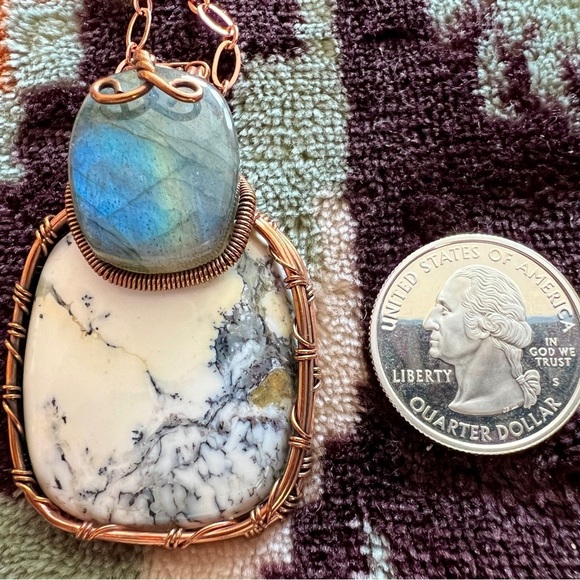 ❤️ Large Dendrite Opal & Howlite Copper Wire Pendant & Paperclip Chain - Picture 4 of 12